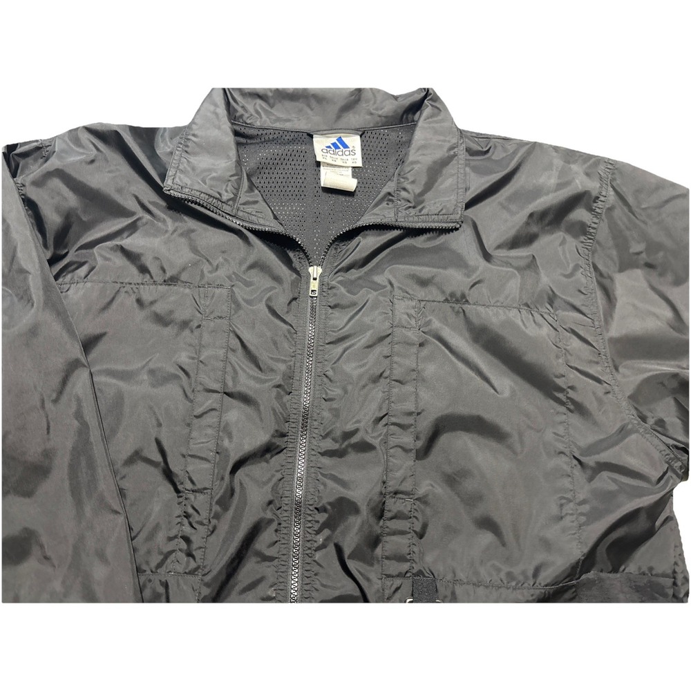 Vintage Adidas Windbreaker Jacket Mens XL Black 3 Stripe Full Zip Y2K 90s